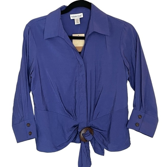 Coldwater Creek Blouse Violet Purple Buckle 3/4 Sleeve Size PXS - Picture 2 of 7